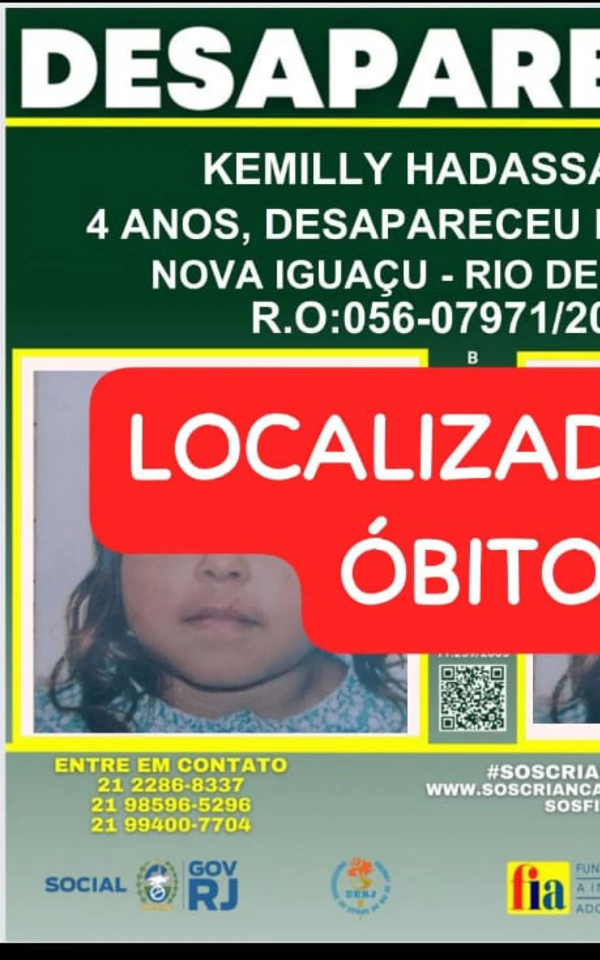 Polícia localiza corpo de menina desaparecida na Baixada